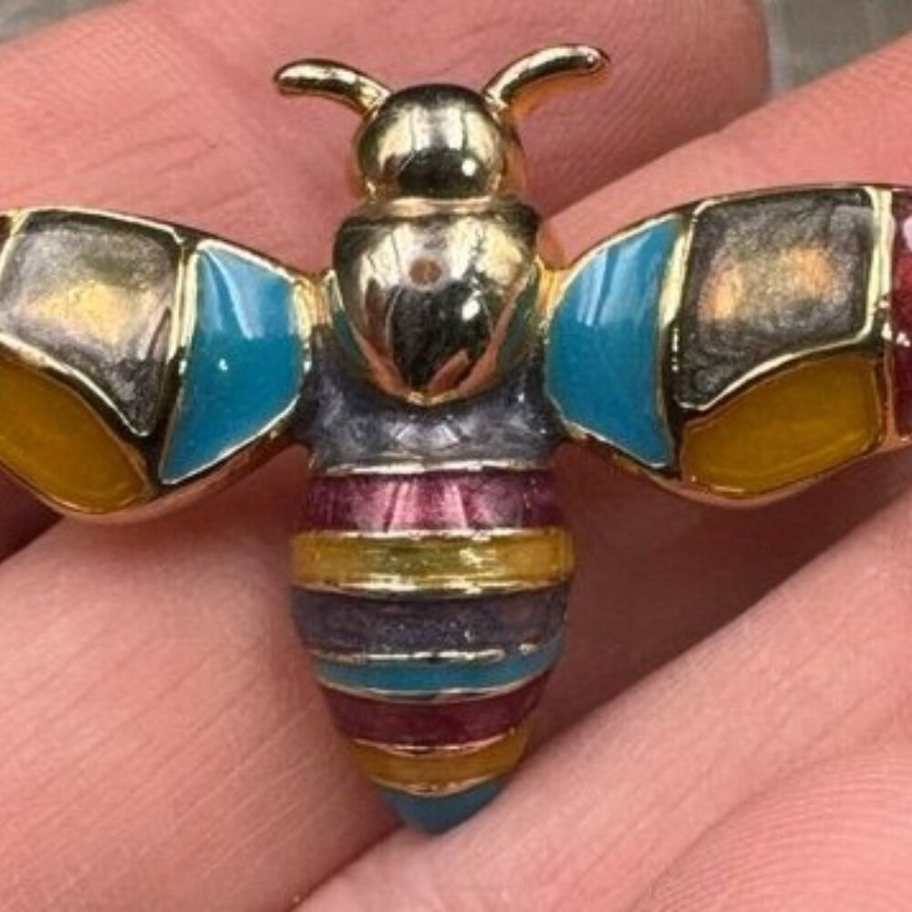 Bug Moth Bee Beetle Multi Colored MCM  Enamel & Gold-Tone Brooch